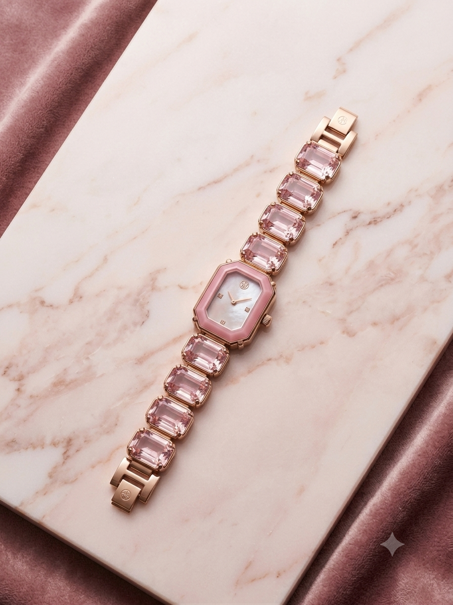 Rose Quartz Pink Gemstone Quartz Watch