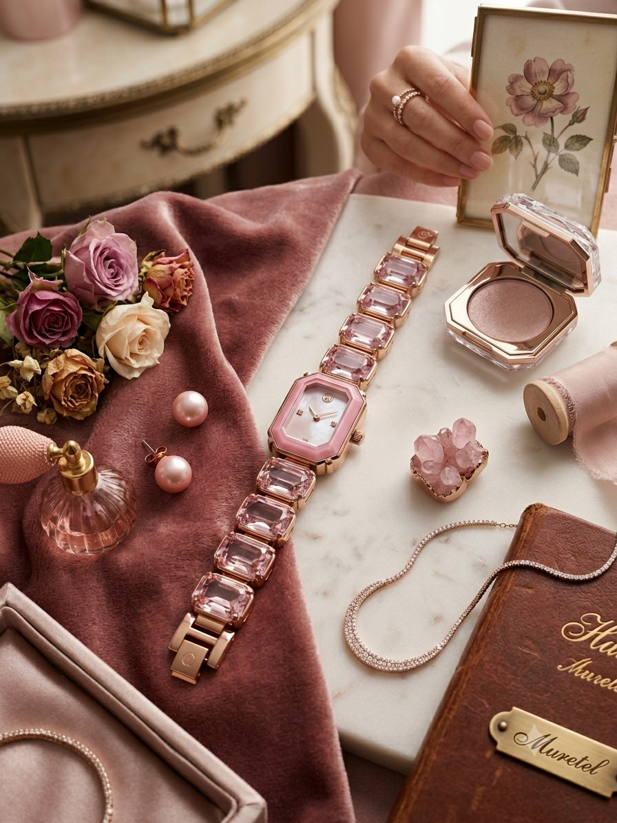 Rose Quartz Pink Gemstone Quartz Watch