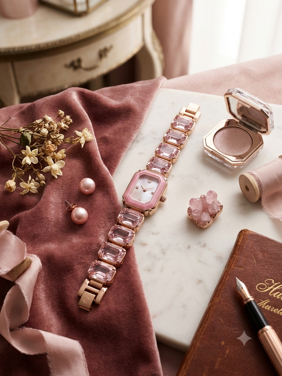Rose Quartz Pink Gemstone Quartz Watch
