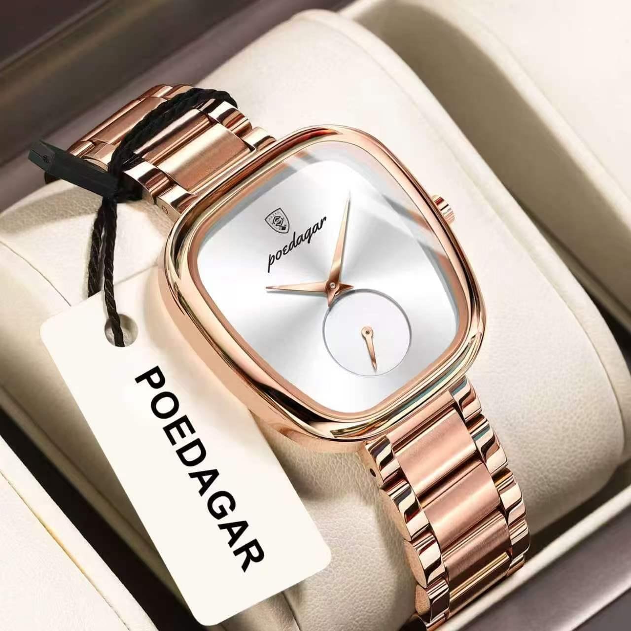 POEDAGAR LADIES LUXURY WATCH — ROSE GOLD & PEARL WHITE EDITION