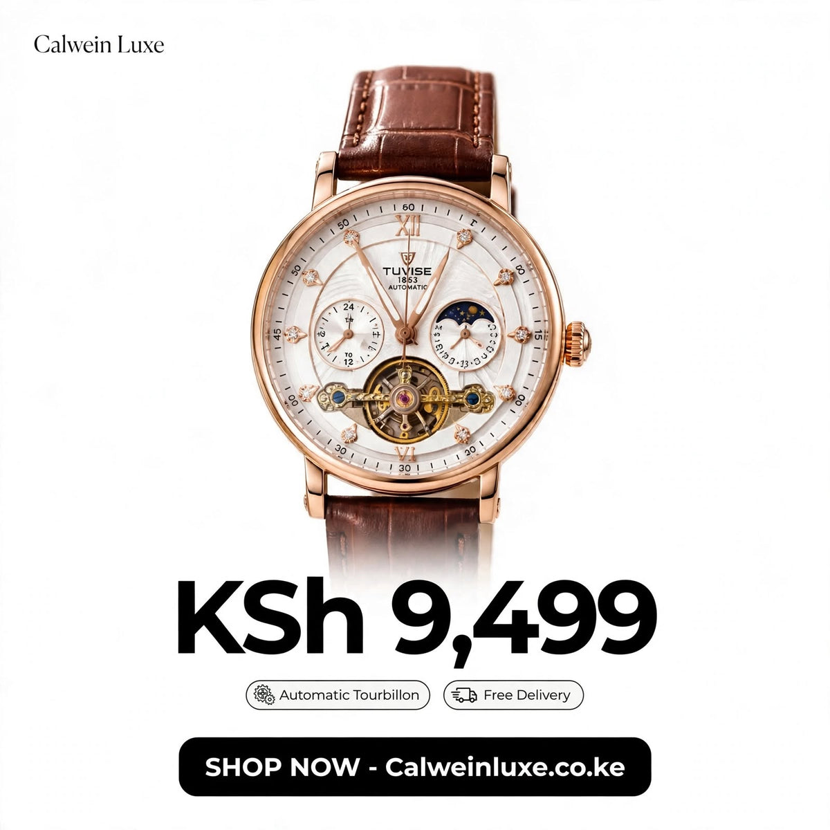Tevise Luxury Automatic Watch – Genuine Leather Strap