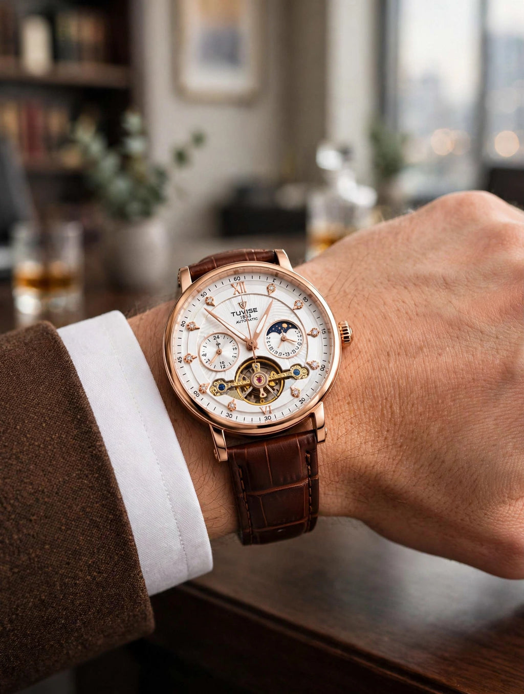 Tevise Luxury Automatic Watch – Genuine Leather Strap