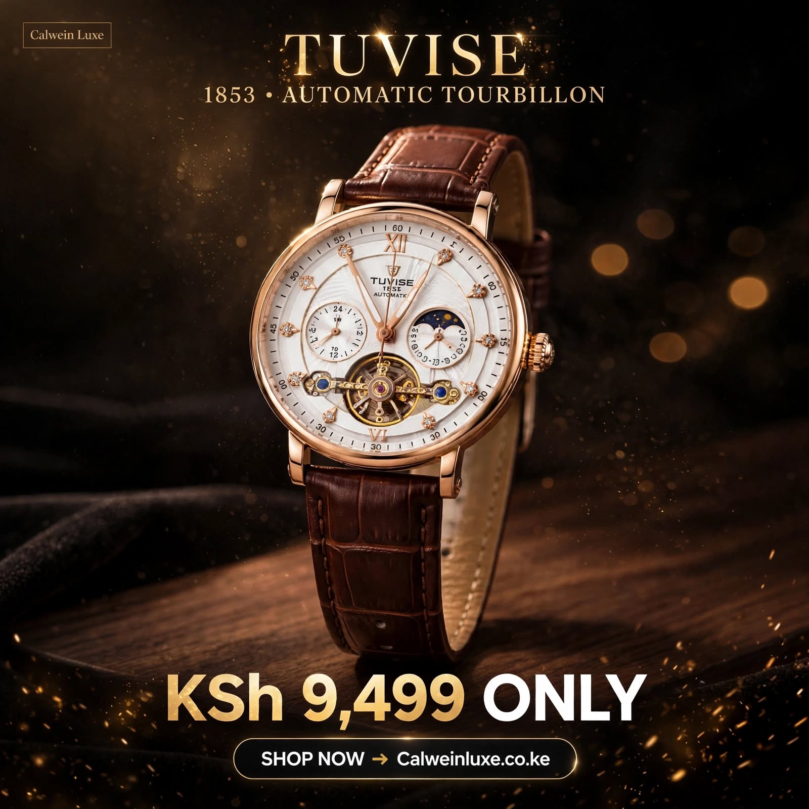 Tevise Luxury Automatic Watch – Genuine Leather Strap